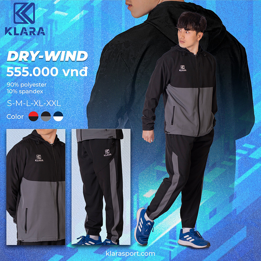 Bộ quần áo gió Dry Wind Klara – Đen