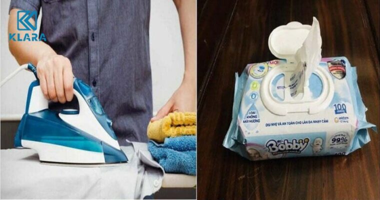 Dùng bàn ủi và khăn ướt để tẩy chữ in dán trên áo