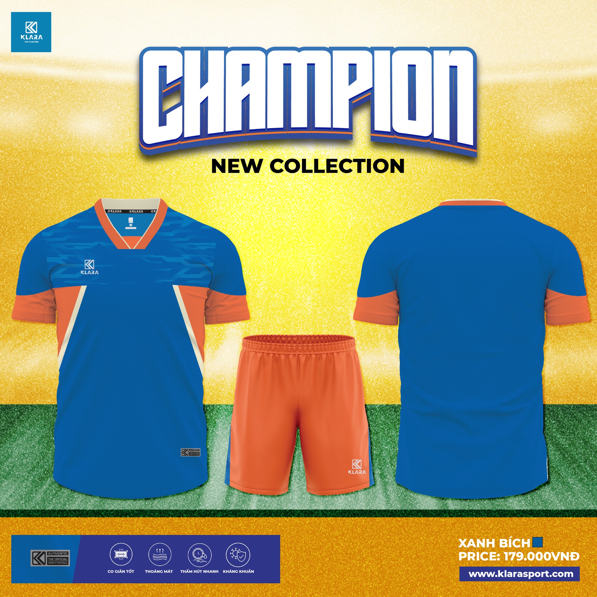 Bộ Quần Áo Bóng Đá KLARA CHAMPION – XANH BÍCH