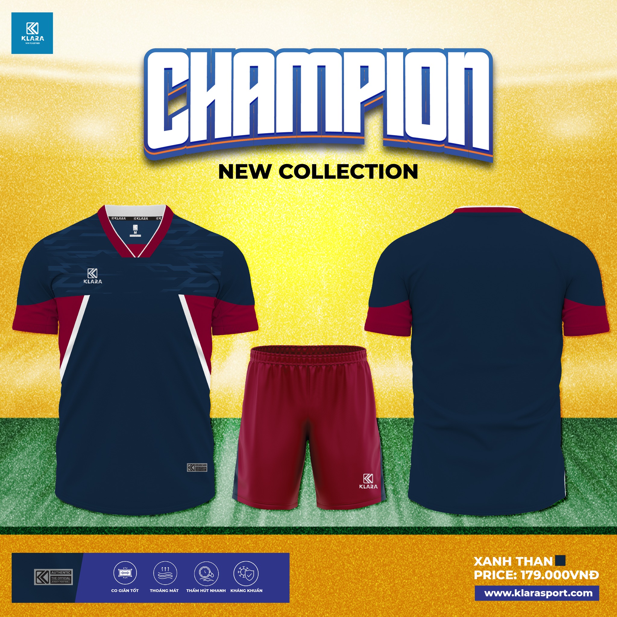 Bộ Quần Áo Bóng Đá KLARA CHAMPION – XANH THAN
